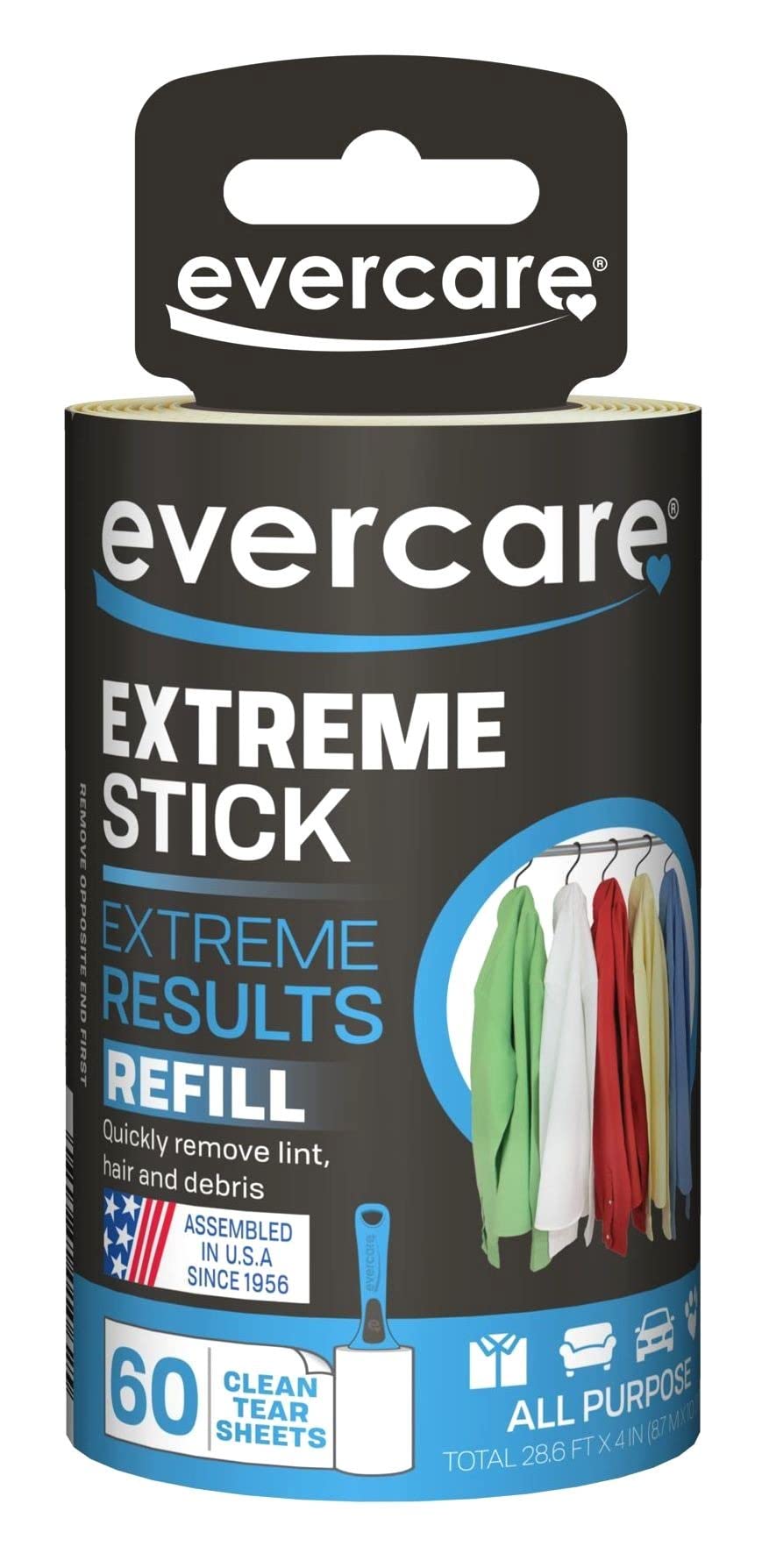 Evercare Lint Roller Refill Picks Up Lint, Dust, Dandruff 60 Layers (Pack of 6)